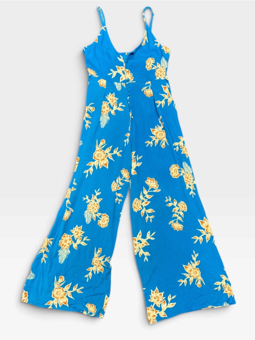 Roxy Women’s Small Blue Floral Wide Leg Jumpsuit Romper
